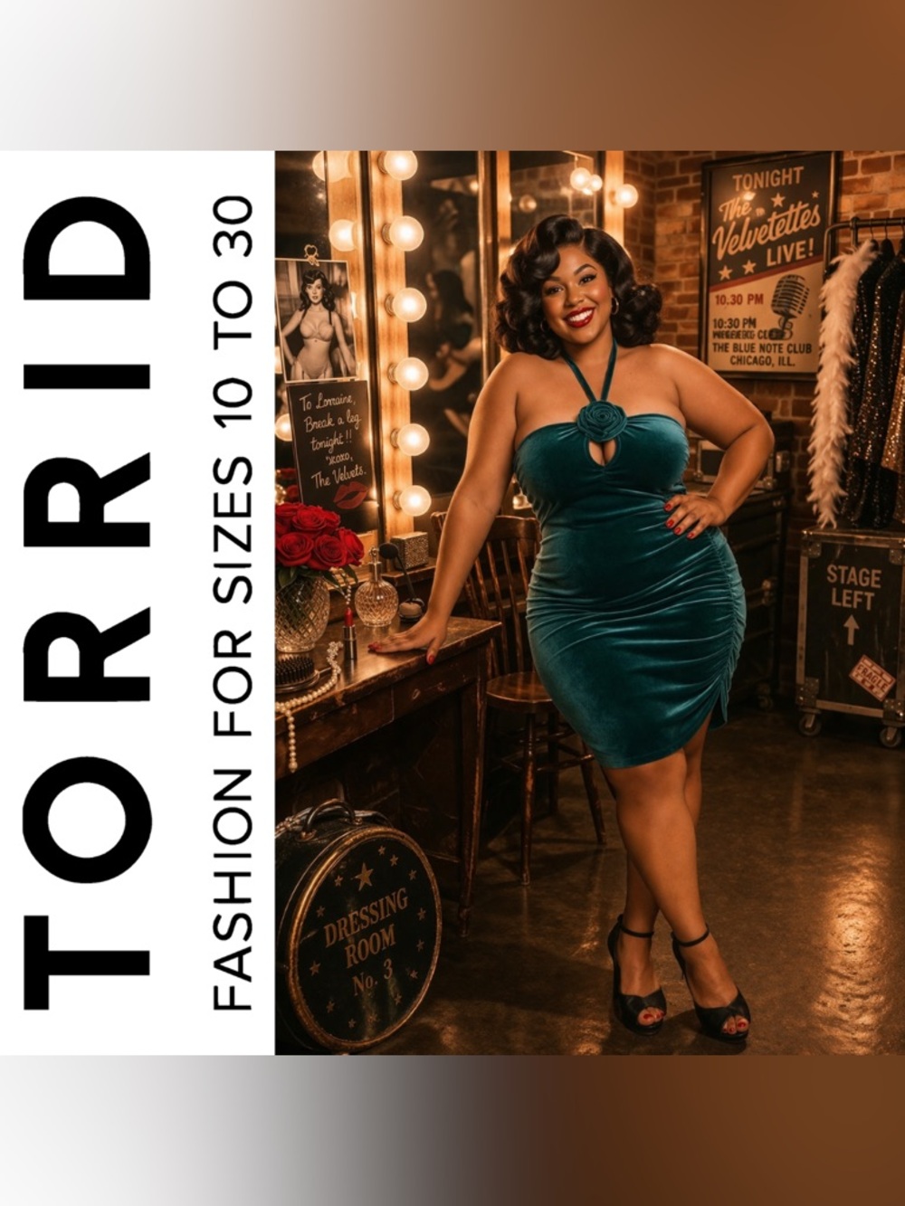Torrid Retro Chic 1950s Botanical Green Velvet Bodycon Mini Dress, Large, NWT!